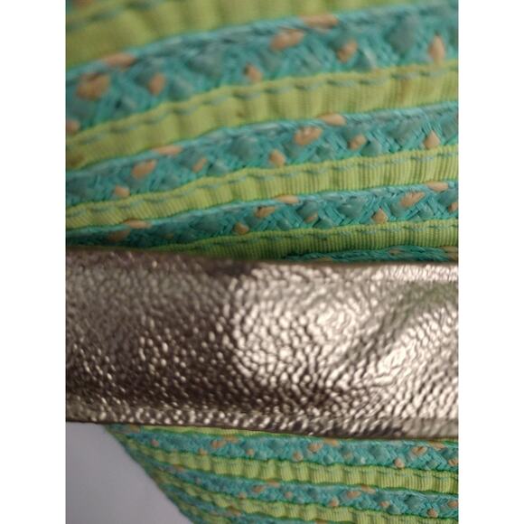 Eric Javits Multicolor Leather Strap Gold Metallic Bag Straw Canvas Stripes - Picture 8 of 12